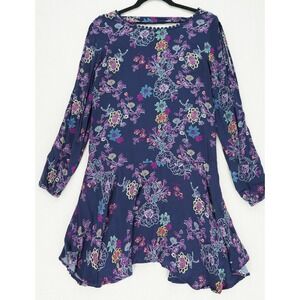 Xhilaration S Blue Floral Asymmetrical Tunic Dress Open Long Sleeves